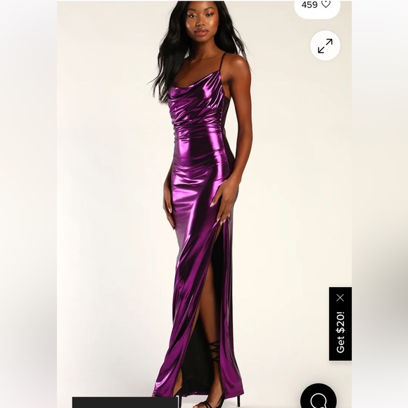 Glow For Me Purple Metallic Cowl Neck Maxi Dress - Picture 2 of 5